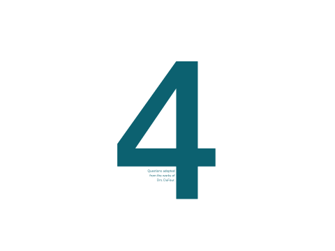 The number 4 with the 4 essential questions of the PLC process appearing as a looping gif. 

